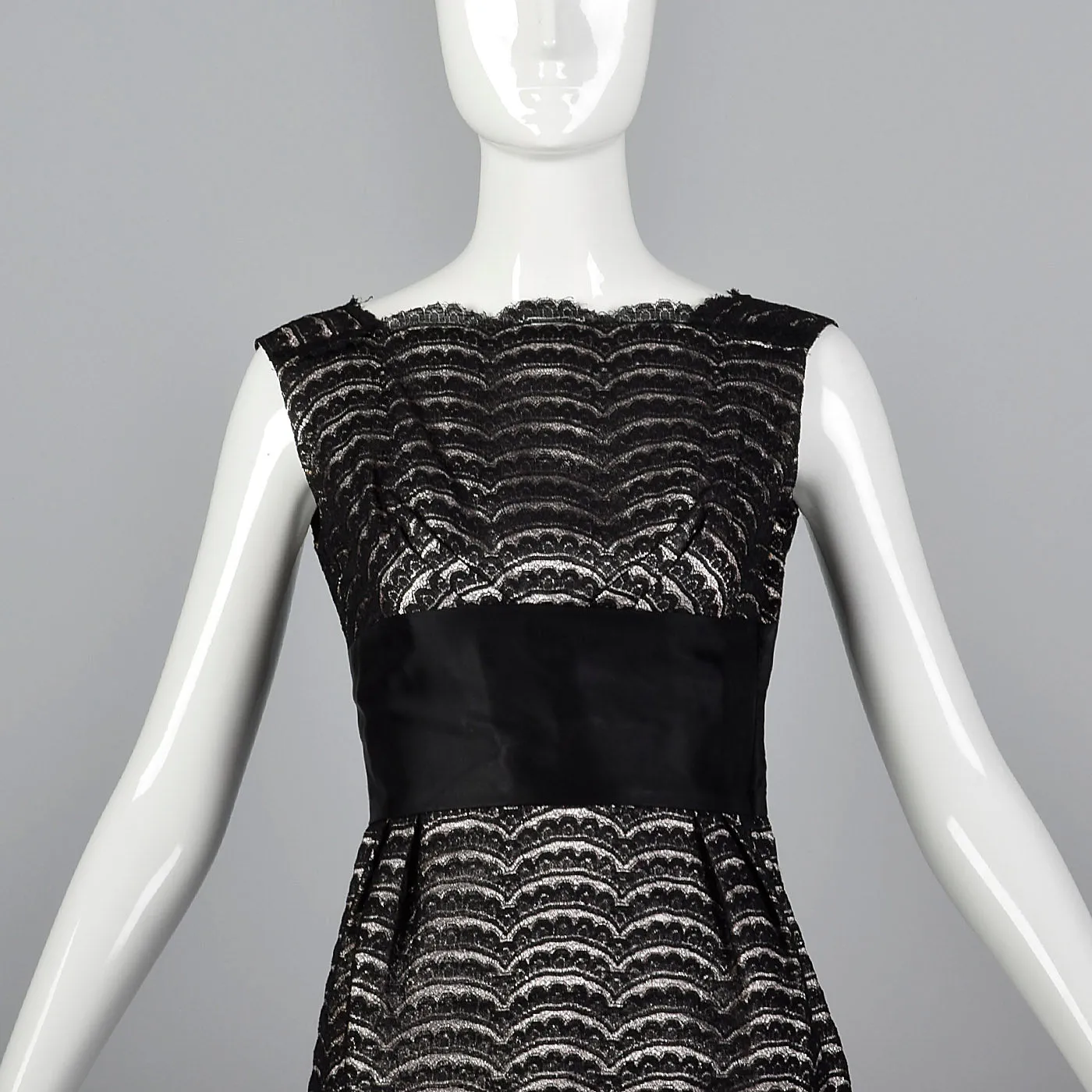 1950s Black Lace Dress Over Pink and Silver Lurex