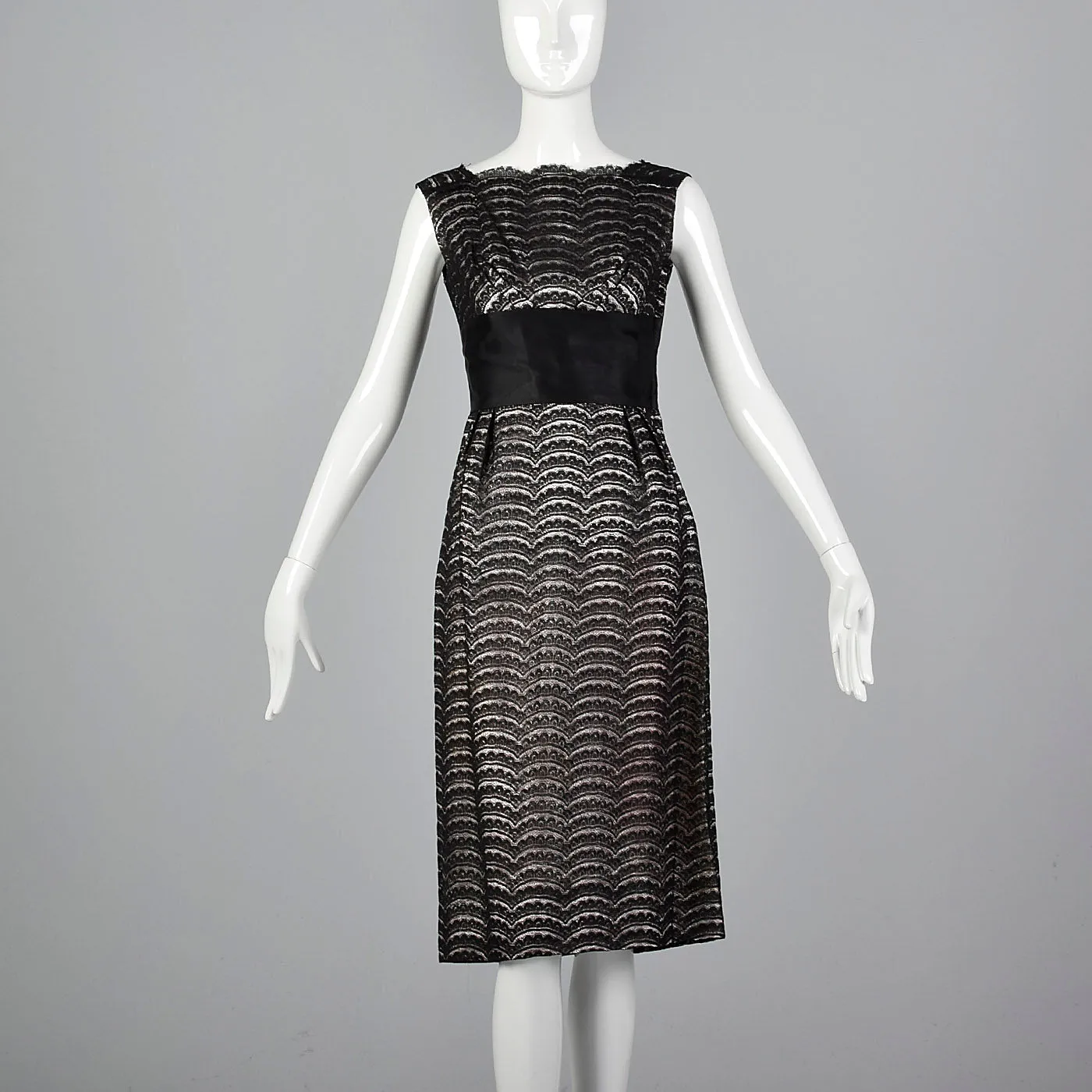 1950s Black Lace Dress Over Pink and Silver Lurex