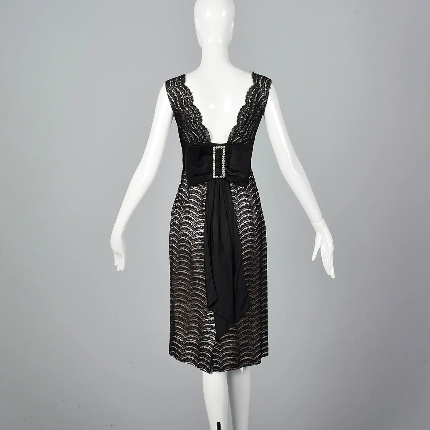1950s Black Lace Dress Over Pink and Silver Lurex