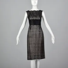 1950s Black Lace Dress Over Pink and Silver Lurex