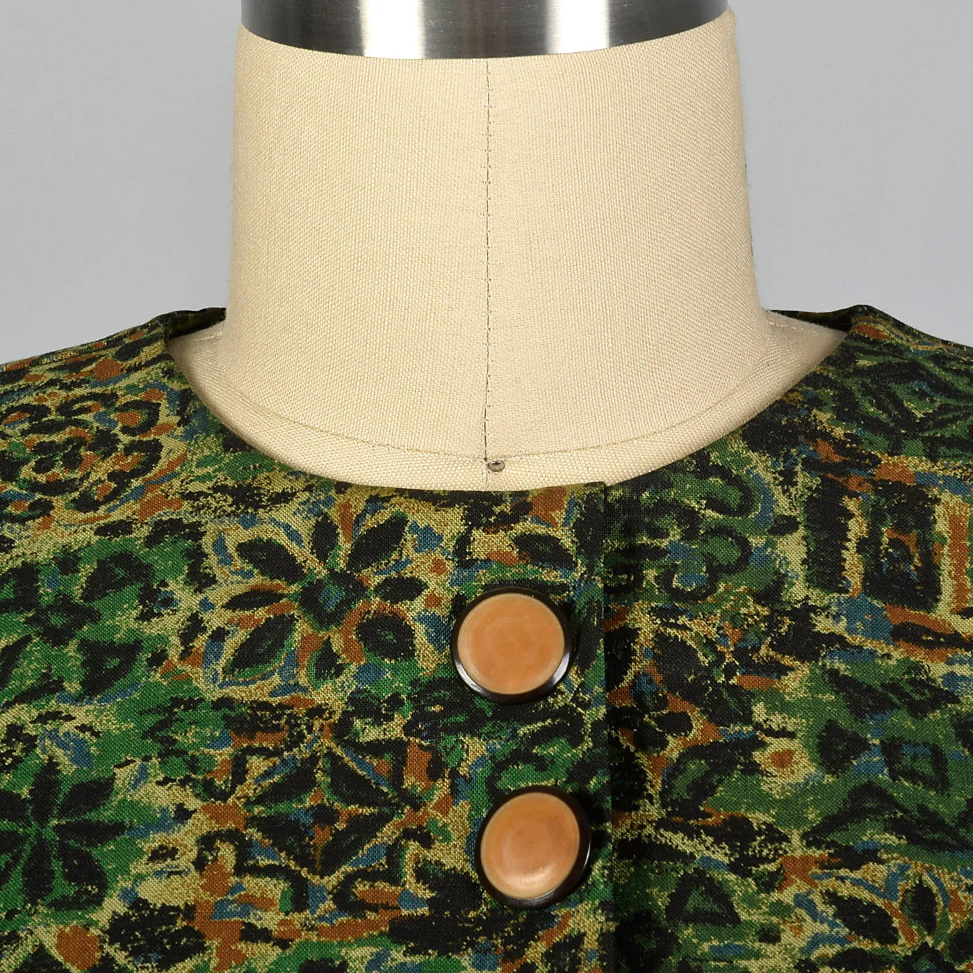 1950s Green Print Day Dress with Dolman Sleeves