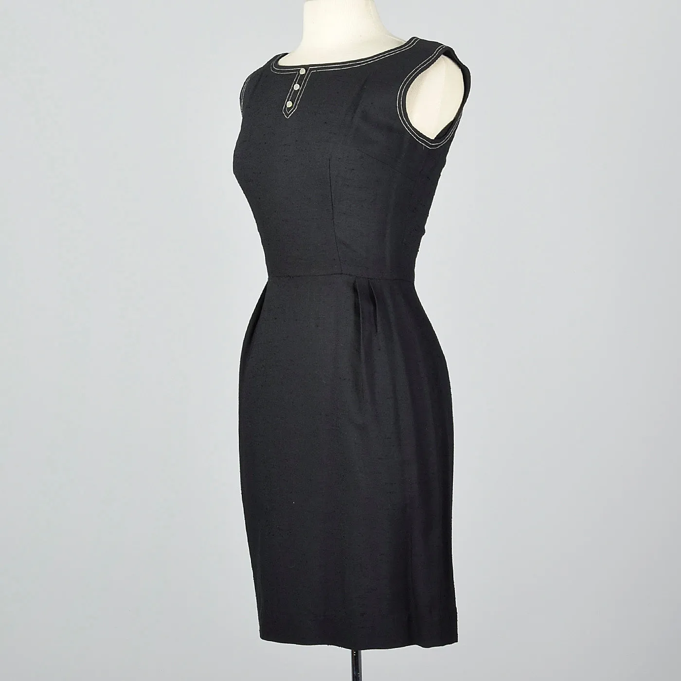 1950s Little Black Dress with White Topstitching
