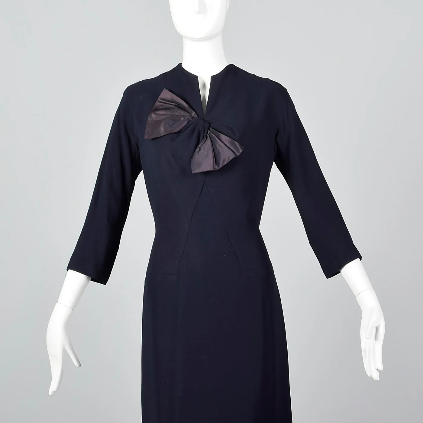 1950s Navy Blue Dress with Bow Detail