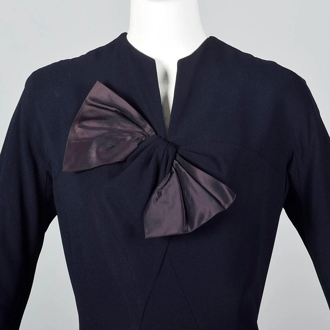 1950s Navy Blue Dress with Bow Detail