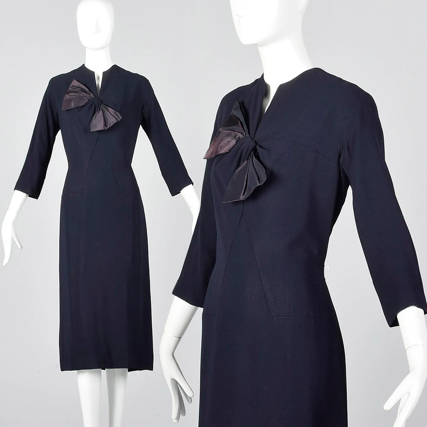 1950s Navy Blue Dress with Bow Detail