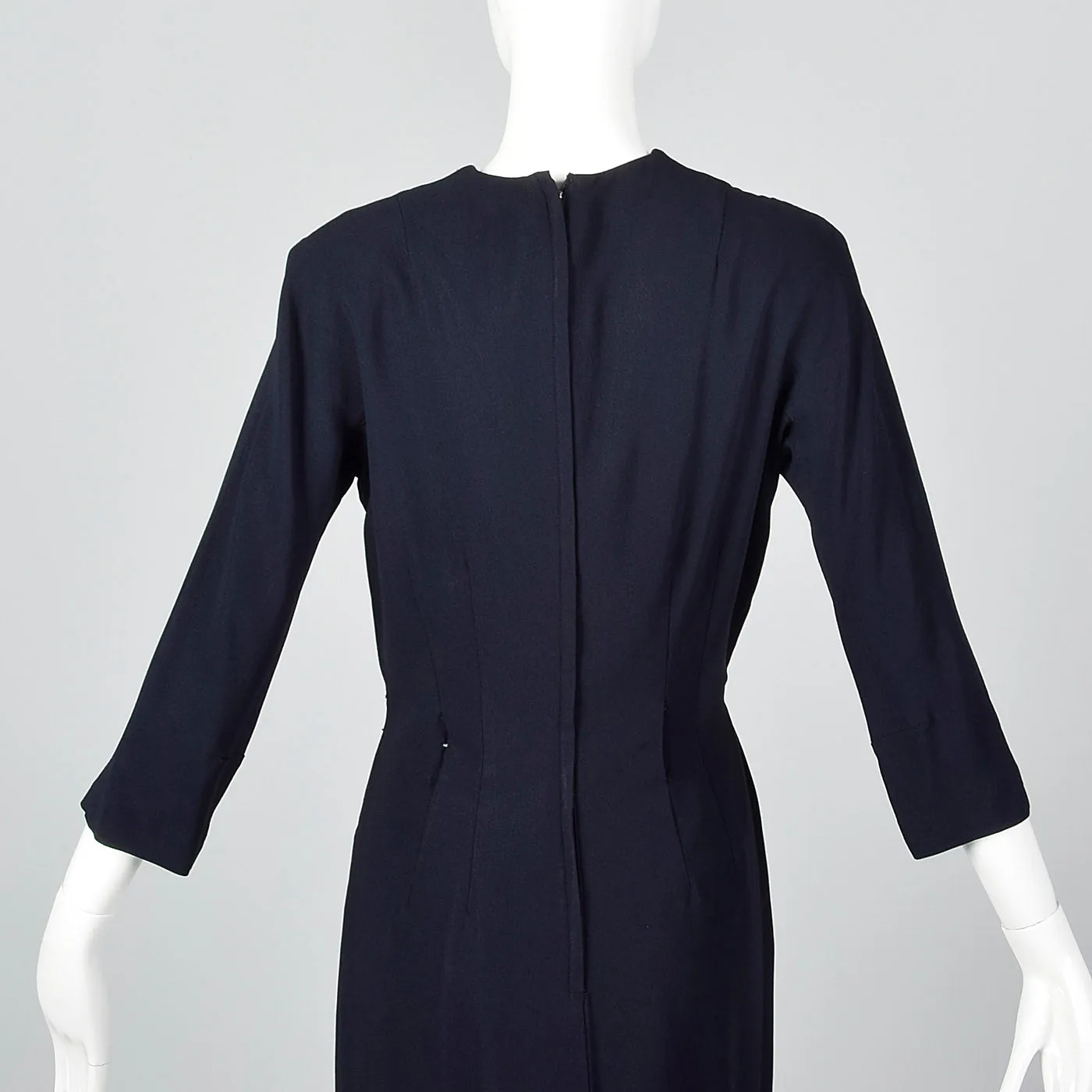 1950s Navy Blue Dress with Bow Detail
