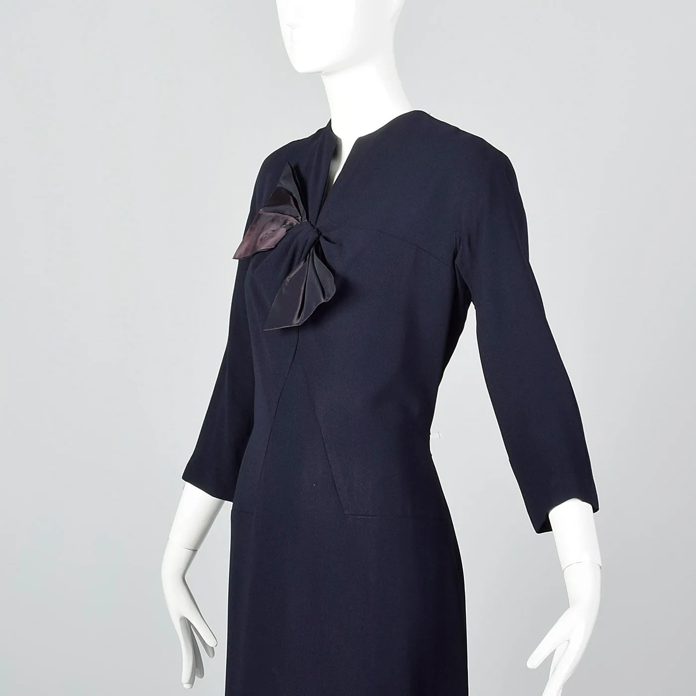 1950s Navy Blue Dress with Bow Detail