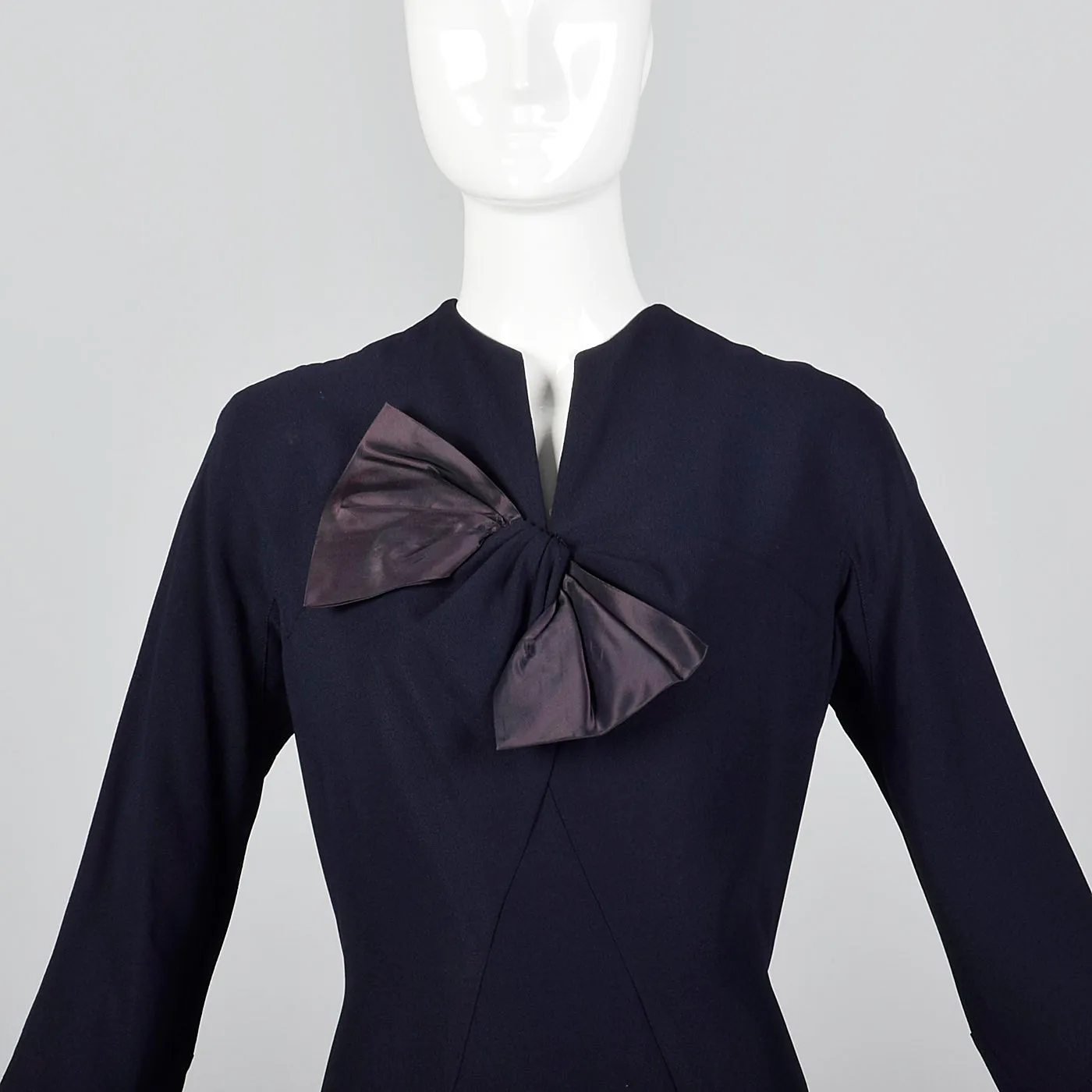 1950s Navy Blue Dress with Bow Detail