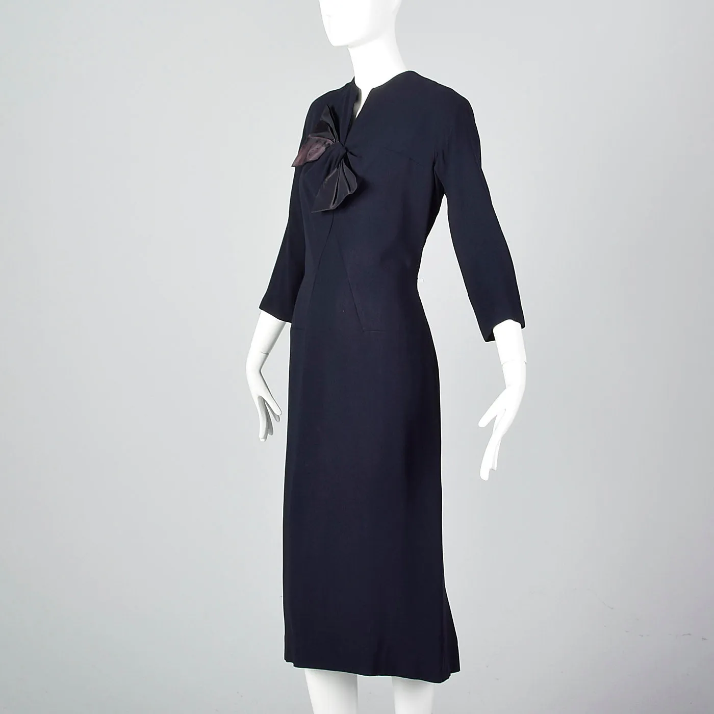 1950s Navy Blue Dress with Bow Detail