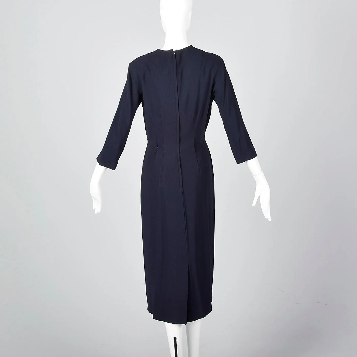 1950s Navy Blue Dress with Bow Detail