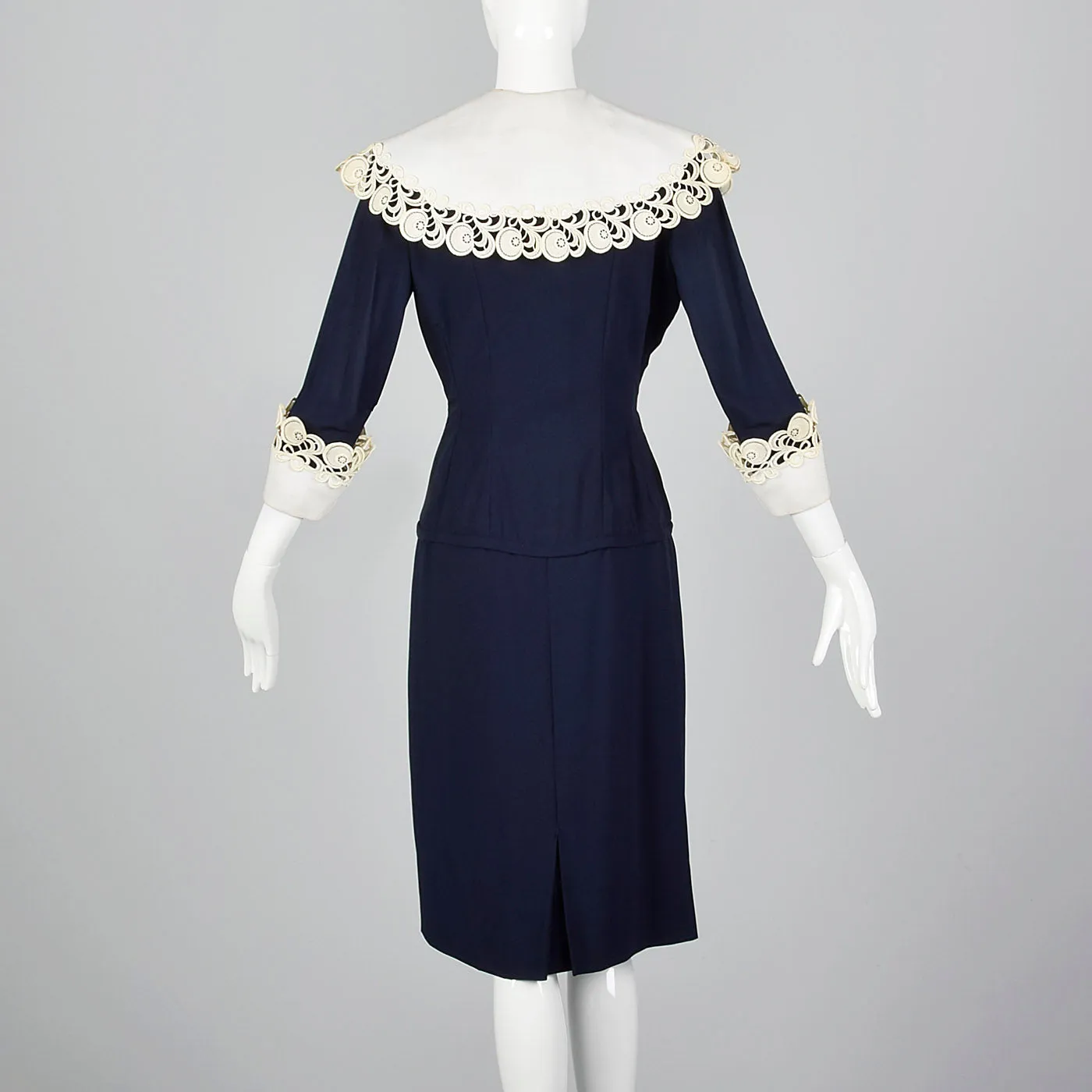 1950s Navy Blue Dress with Large Collar and Cuffs