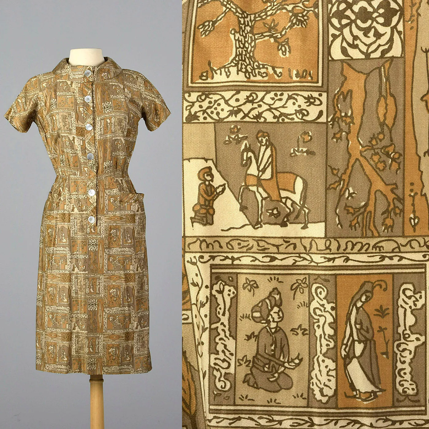 1950s Novelty Print Cotton Dress