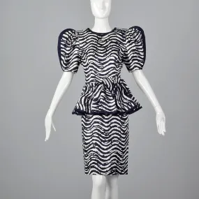 1980s I. Magnin Pencil Dress with Huge Sleeves