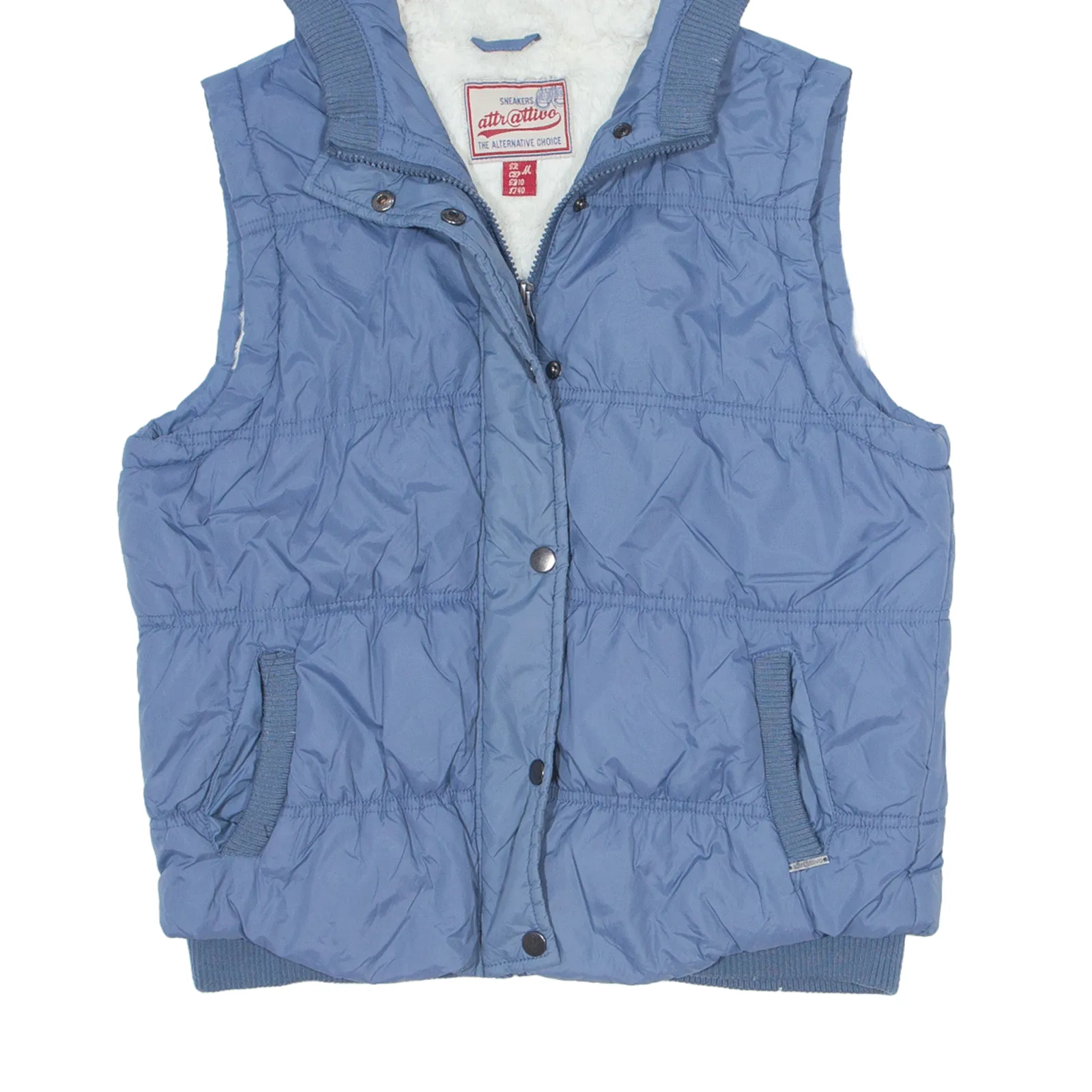 ATTRATTIVO Insulated Sherpa Lined Puffer Gilet Blue Nylon Womens UK 10