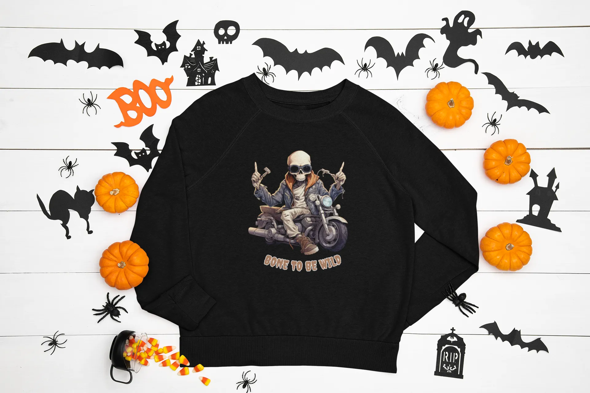 Bone to be Wild, Halloween sweatshirt, Retro Sweatshirt, Cute Sweatshirt, Halloween Sweatshirt, Womens' Halloween, Spooky Sweatshirt
