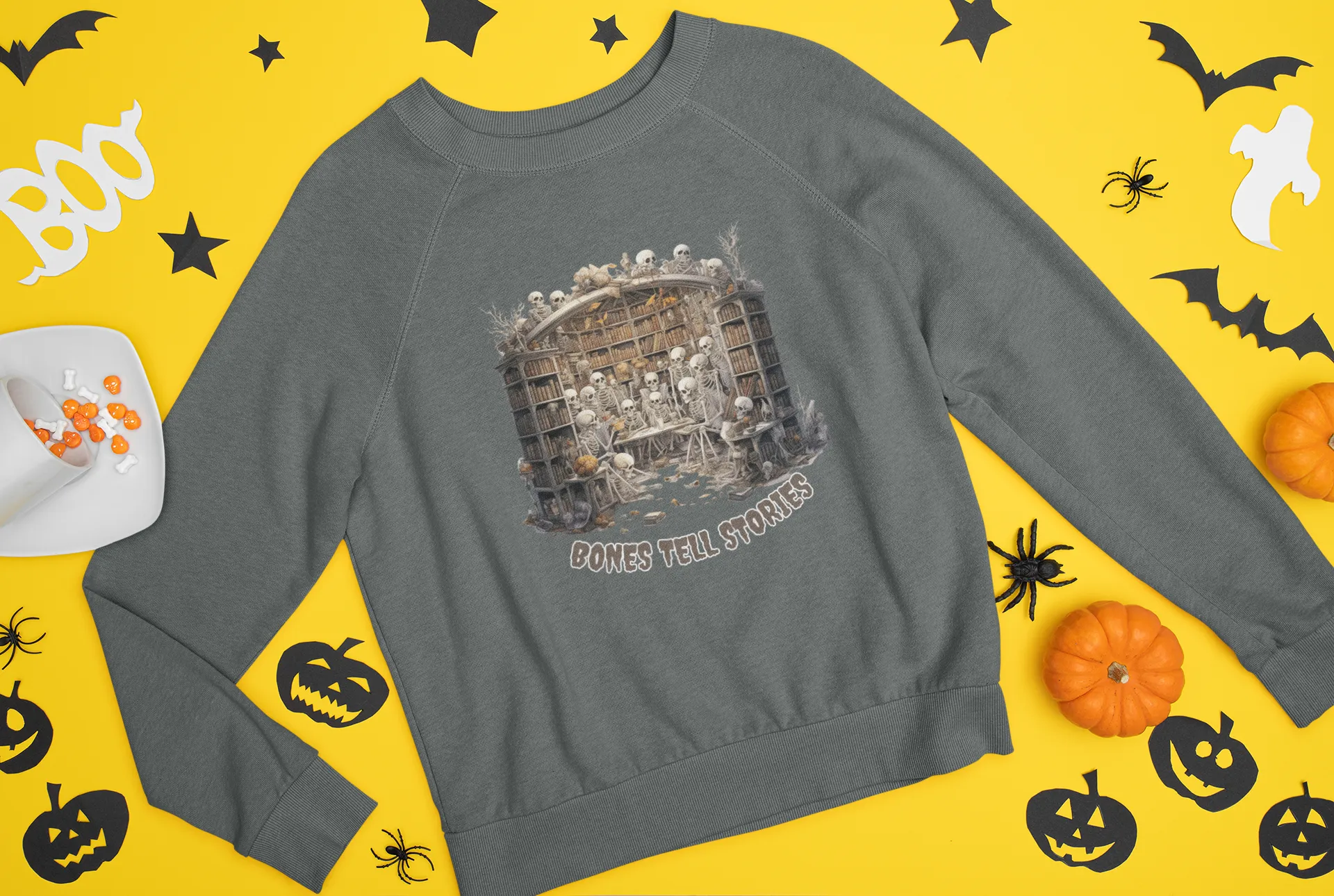 Bones Tell Stories, Retro Sweatshirt, Cute Sweatshirt, Halloween Sweatshirt, Womens' Halloween, Spooky Sweatshirt, Halloween Party