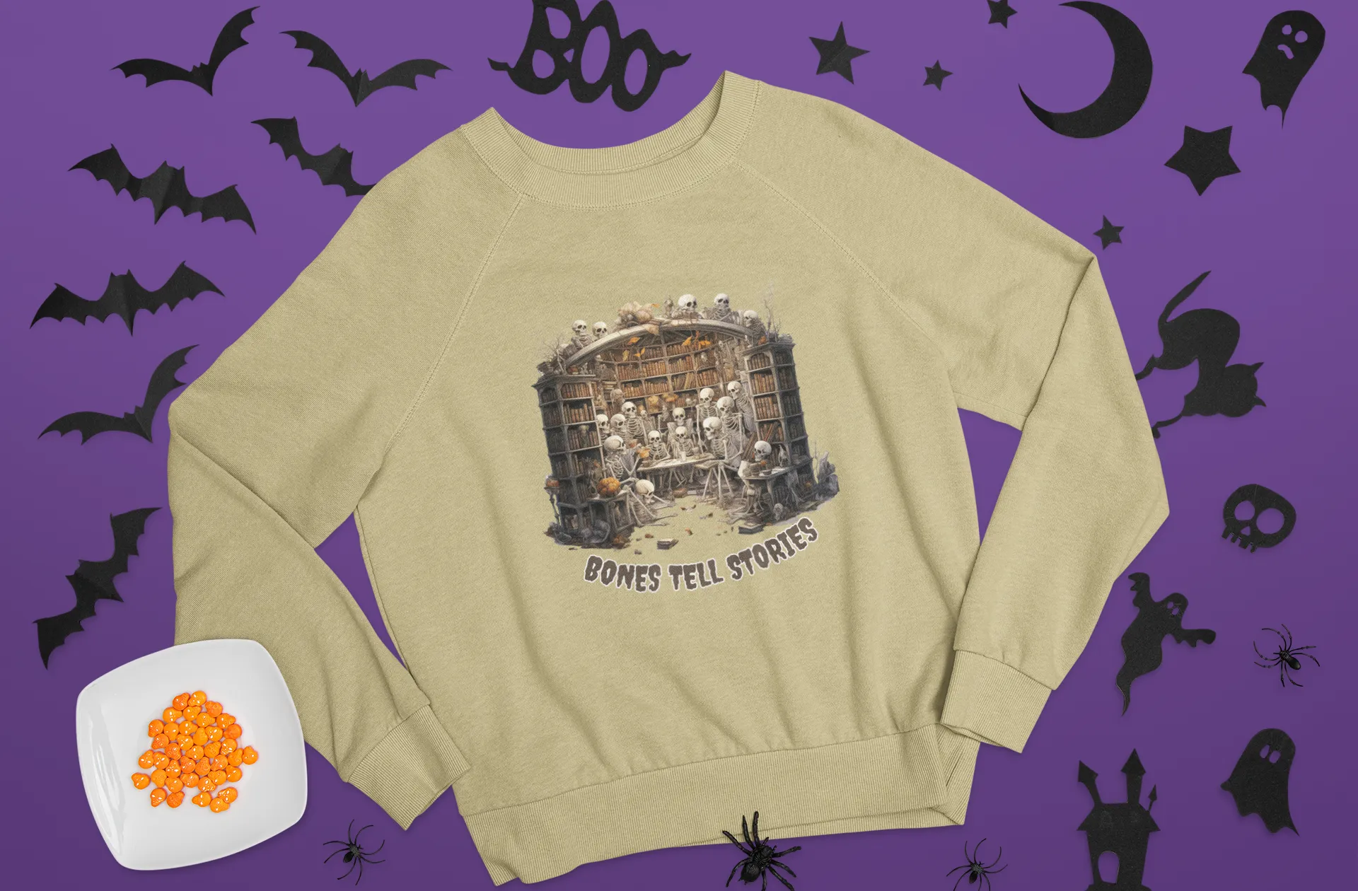Bones Tell Stories, Retro Sweatshirt, Cute Sweatshirt, Halloween Sweatshirt, Womens' Halloween, Spooky Sweatshirt, Halloween Party