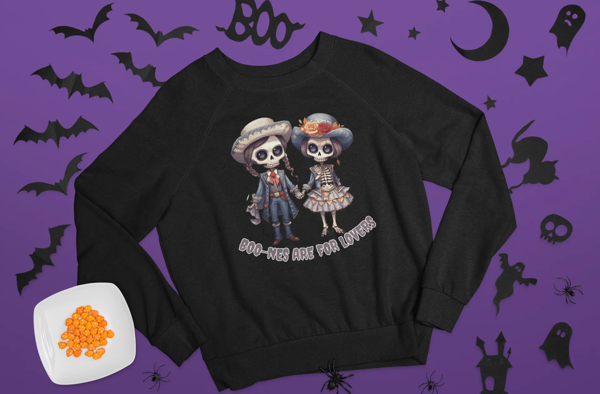 Boo-nes Are for Lovers, Retro Sweatshirt, Cute Sweatshirt, Halloween Sweatshirt, Womens' Halloween, Spooky Sweatshirt, Halloween Party