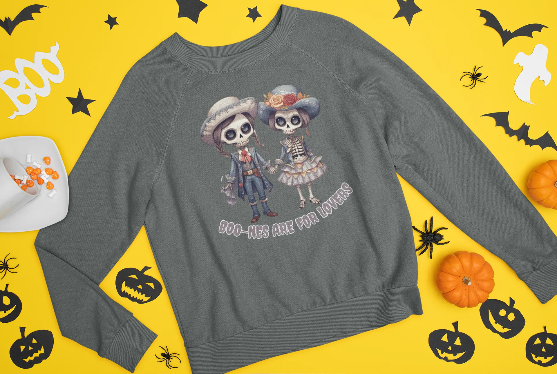 Boo-nes Are for Lovers, Retro Sweatshirt, Cute Sweatshirt, Halloween Sweatshirt, Womens' Halloween, Spooky Sweatshirt, Halloween Party