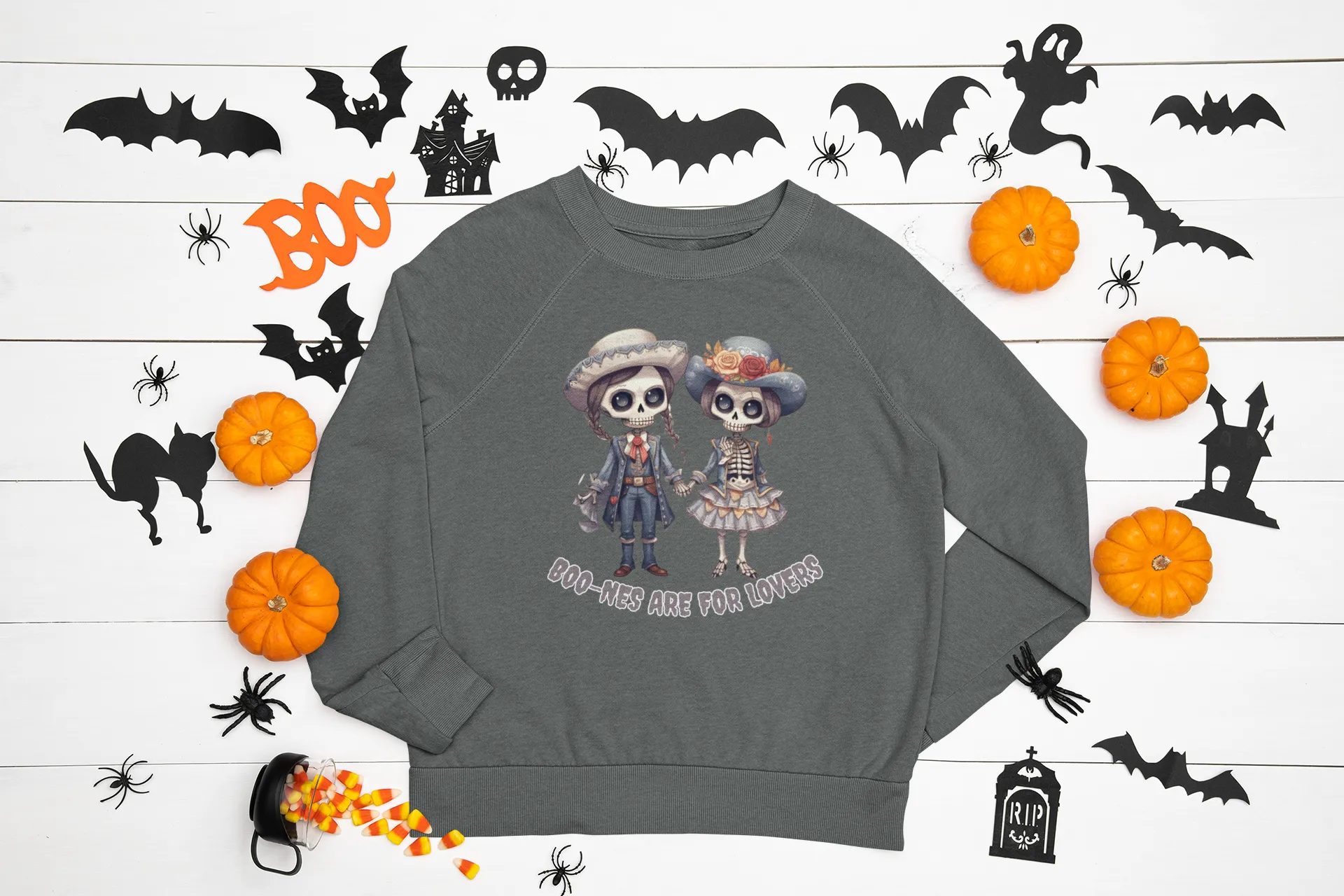 Boo-nes Are for Lovers, Retro Sweatshirt, Cute Sweatshirt, Halloween Sweatshirt, Womens' Halloween, Spooky Sweatshirt, Halloween Party