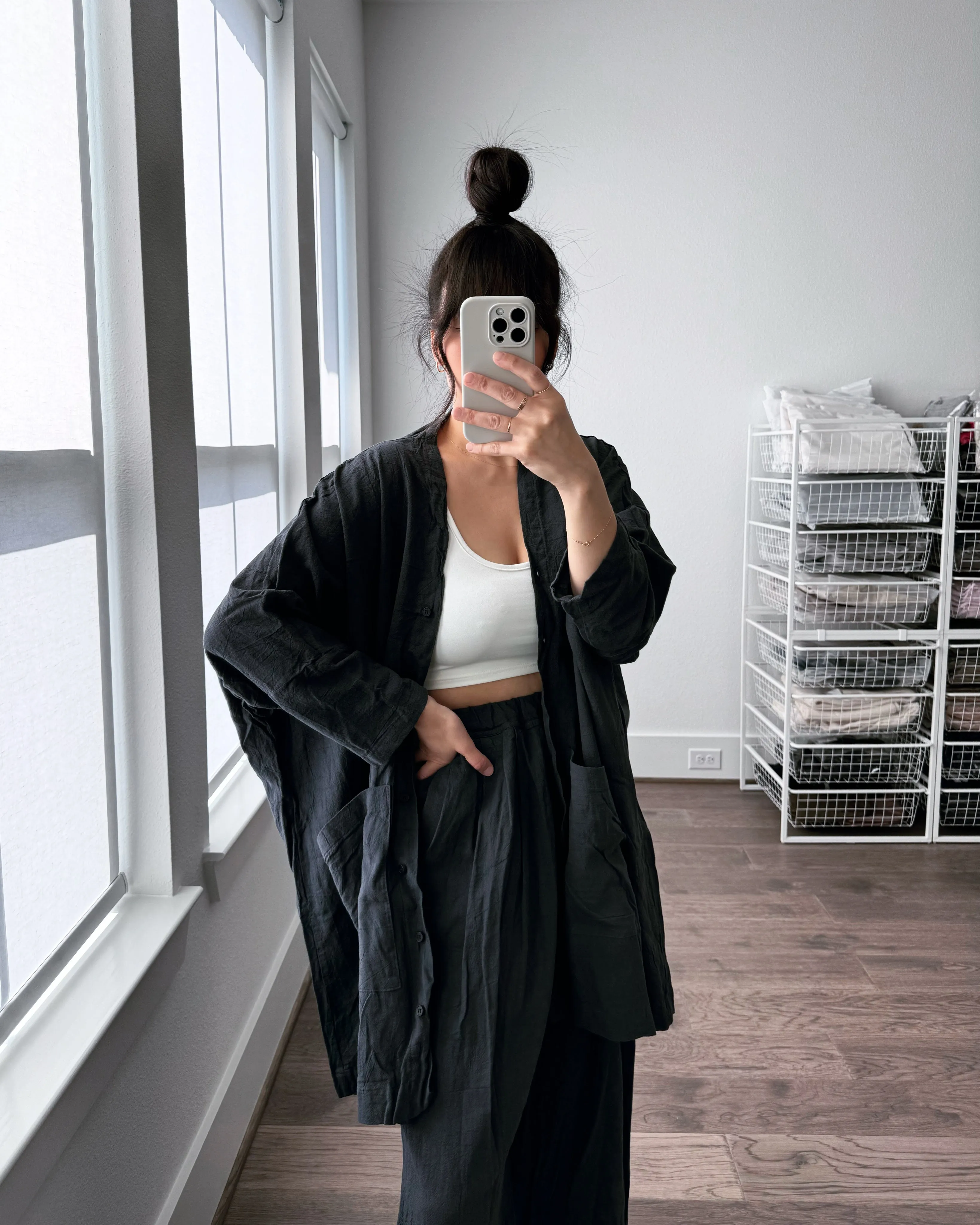 Charcoal Coarse Cotton Cardigan