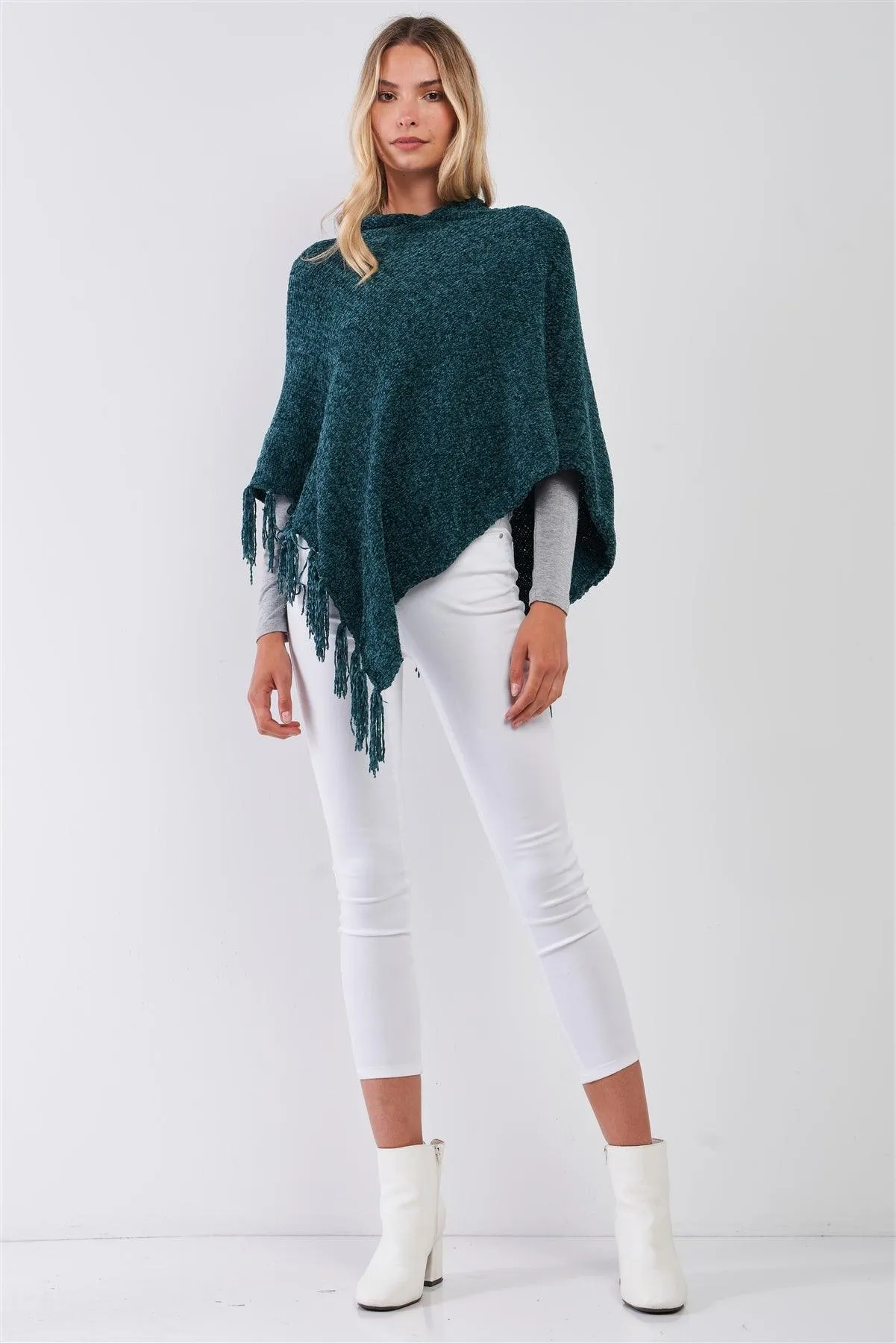 Chenille Knit Tassel Hooded Poncho Pre Pack