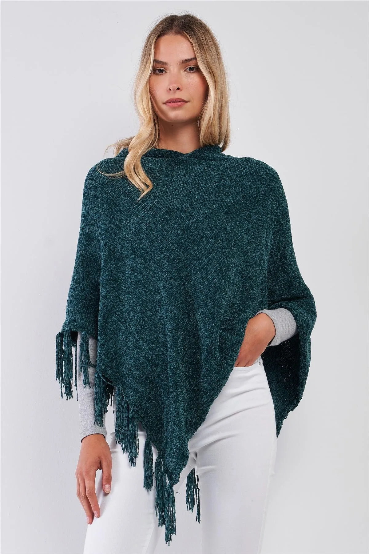 Chenille Knit Tassel Hooded Poncho Pre Pack
