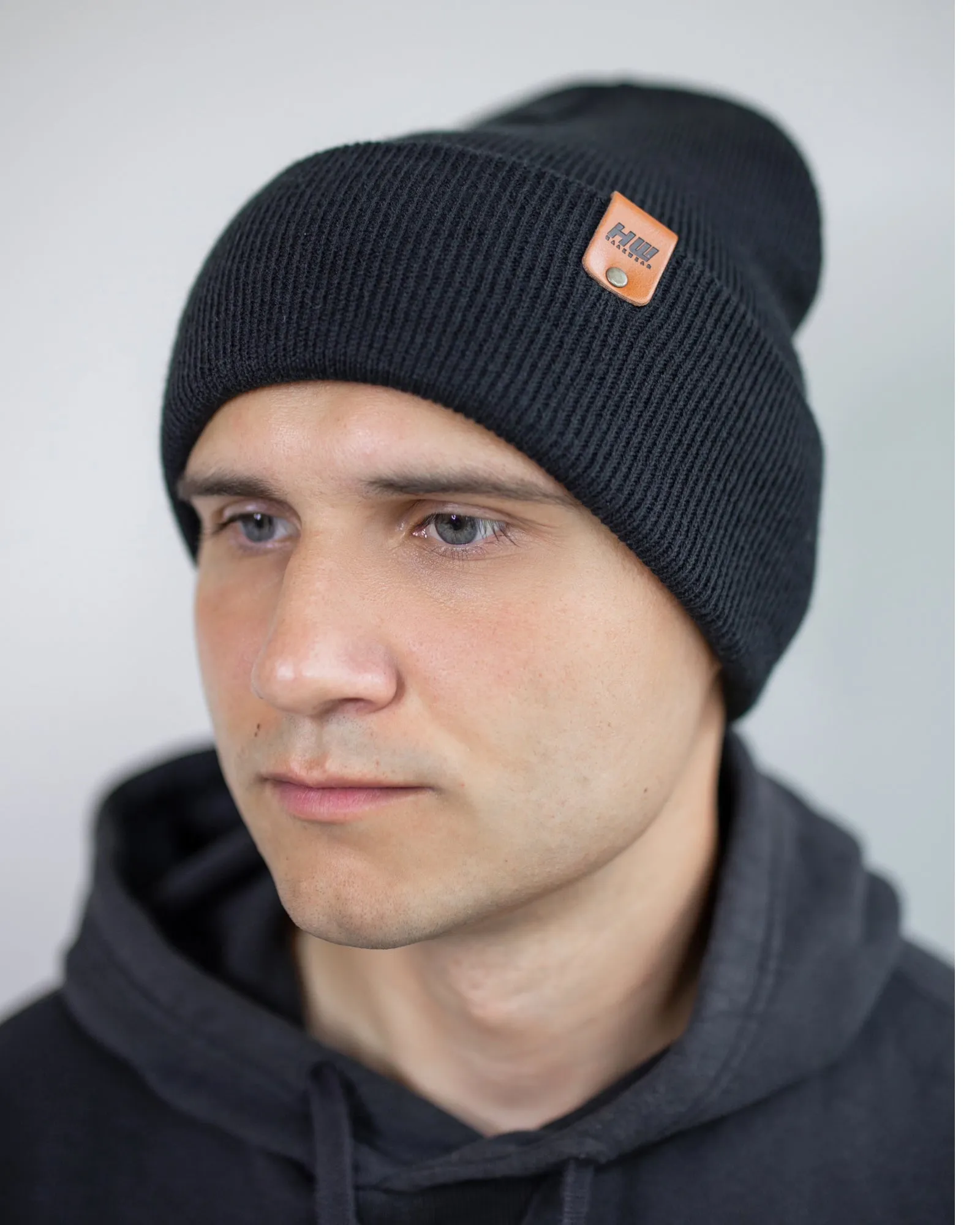 CTD101 HAAKWEAR Knit Cuffed Beanie / Hat - Charcoal Black, Made in USA