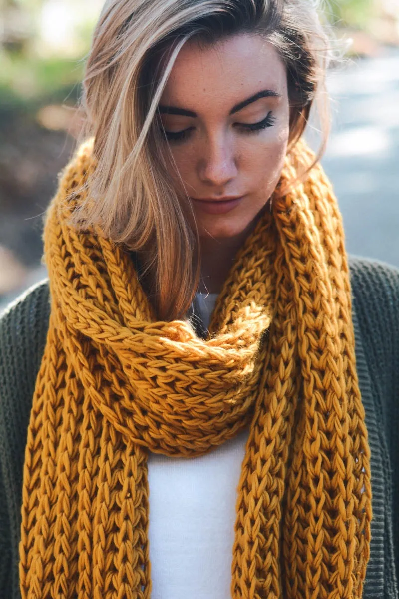 Endless Memory Mustard Knitted Pom Pom Scarf