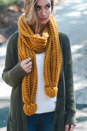 Endless Memory Mustard Knitted Pom Pom Scarf
