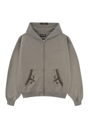 Fleur Leather Patch Zip Hoodie