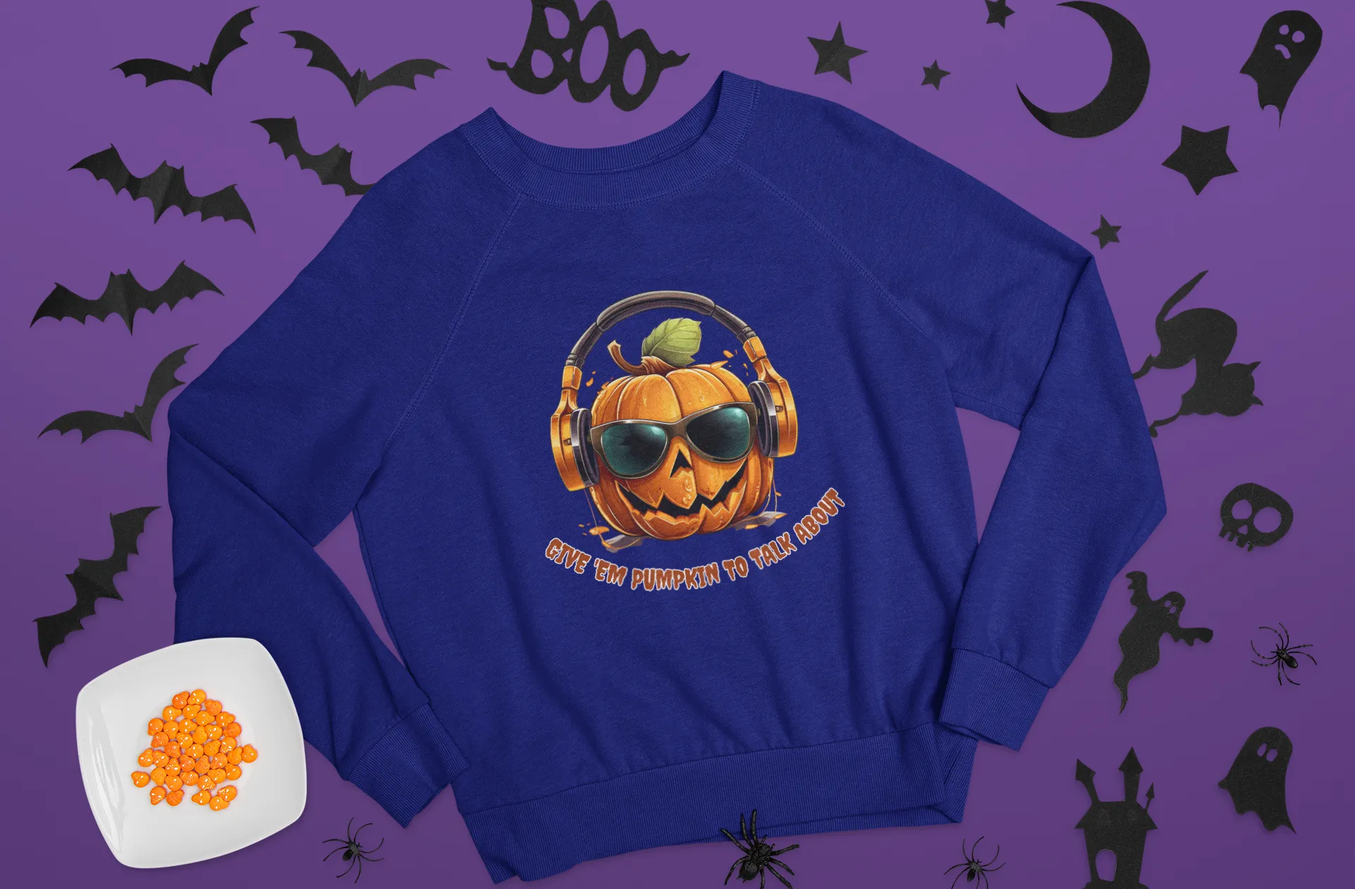 Give 'Em Pumpkin to Talk About, Retro Sweatshirt, Cute Sweatshirt, Halloween Sweatshirt, Womens Halloween, Spooky Sweatshirt,Halloween Party