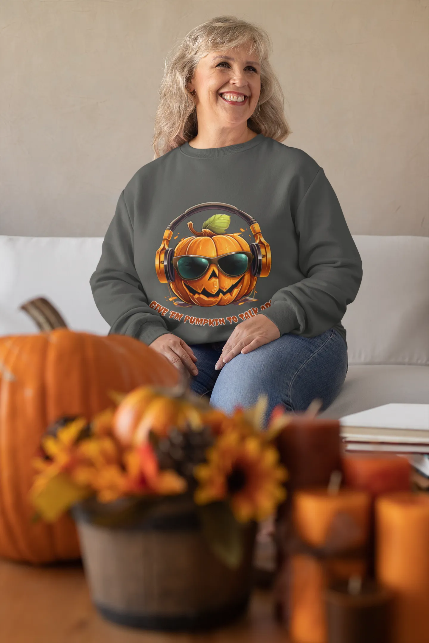 Give 'Em Pumpkin to Talk About, Retro Sweatshirt, Cute Sweatshirt, Halloween Sweatshirt, Womens Halloween, Spooky Sweatshirt,Halloween Party
