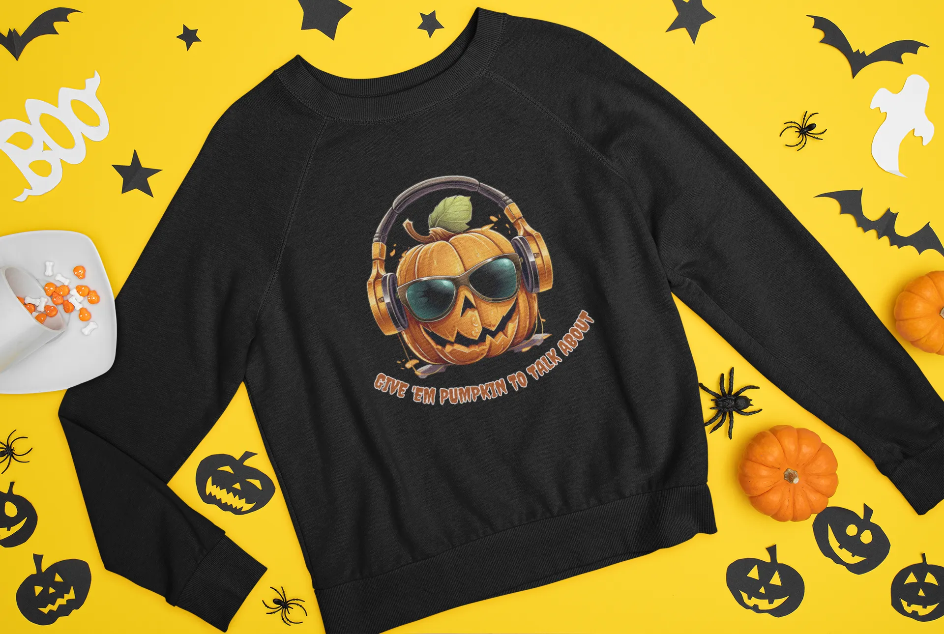 Give 'Em Pumpkin to Talk About, Retro Sweatshirt, Cute Sweatshirt, Halloween Sweatshirt, Womens Halloween, Spooky Sweatshirt,Halloween Party