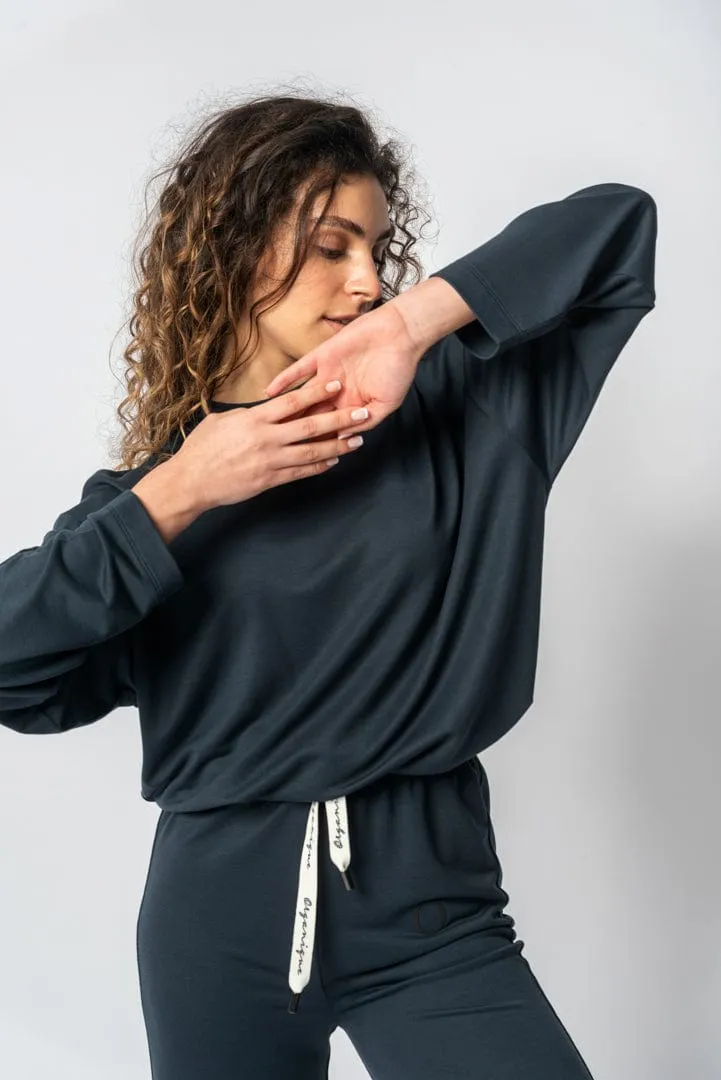 Lyocell Round-Neck Long-Sleeve Top | Navy