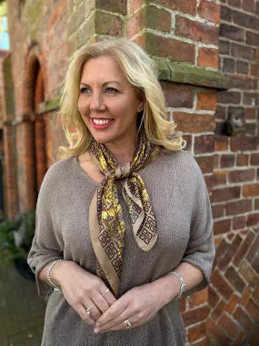 Mocha Vintage Floral Silk Blend Scarf