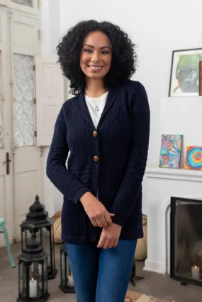 Navy Blue Alpaca Blend Button Down Cardigan Sweater - Textures in Blue | NOVICA