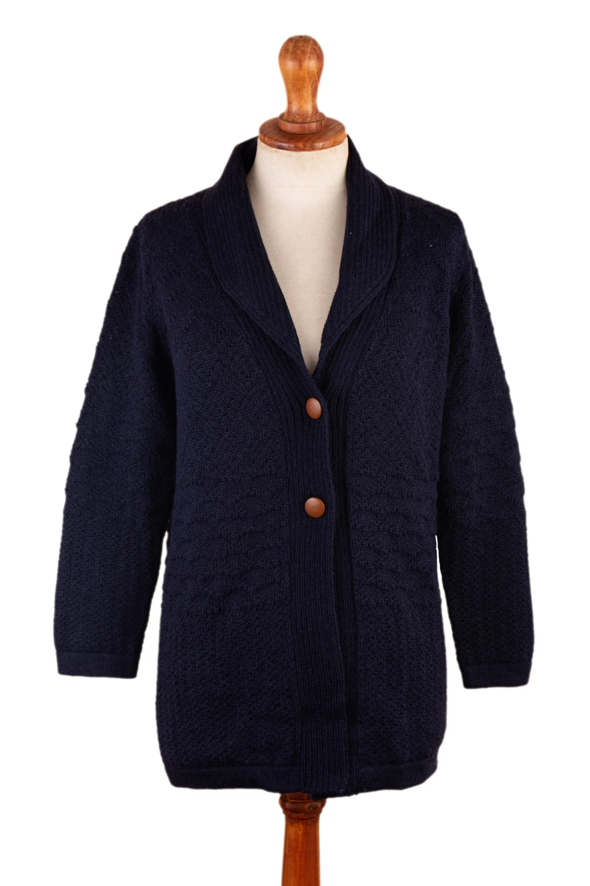 Navy Blue Alpaca Blend Button Down Cardigan Sweater - Textures in Blue | NOVICA