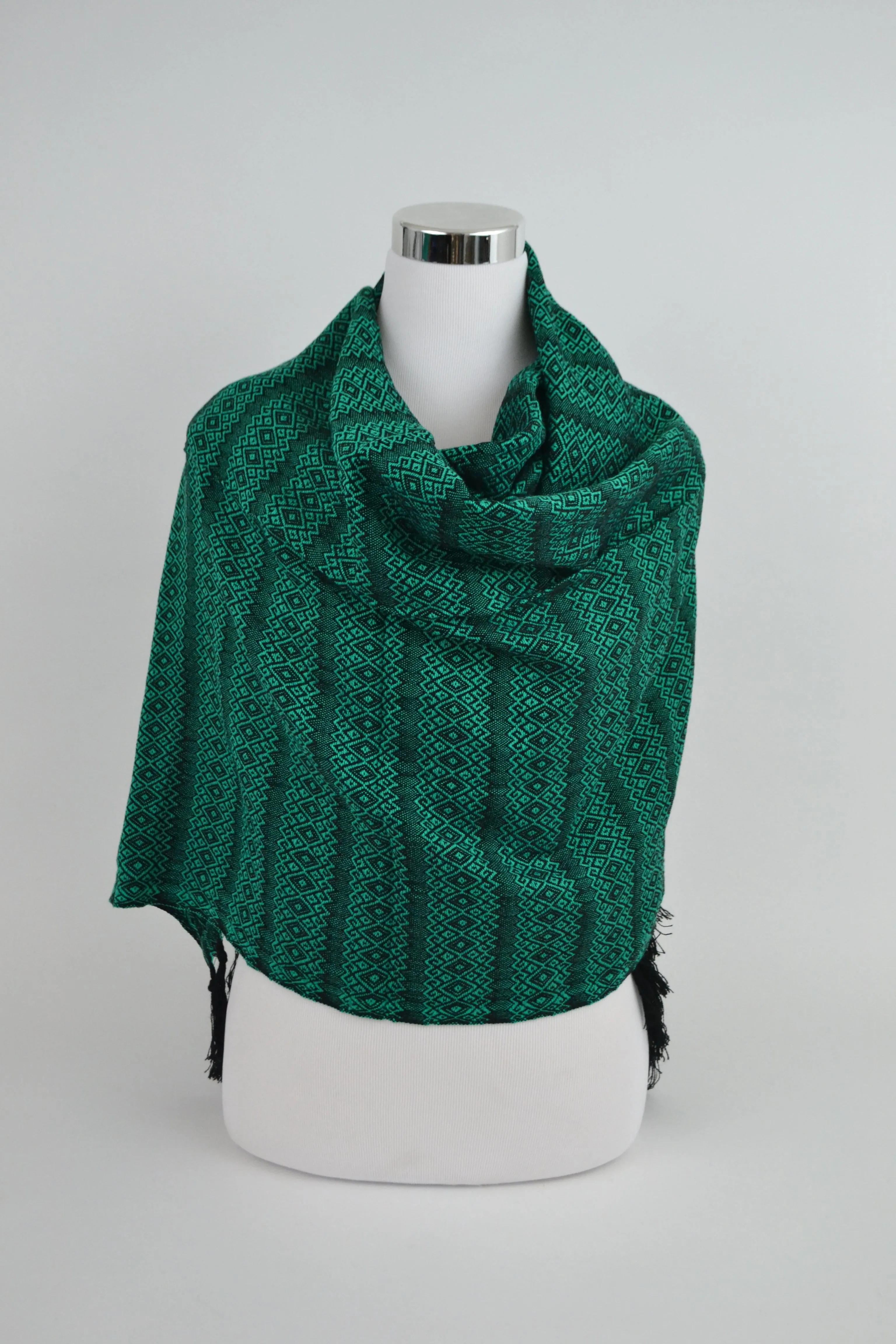 PATINA TEAL MERIDA REBOZO SHAWL MEXICAN BLANKET 75x30