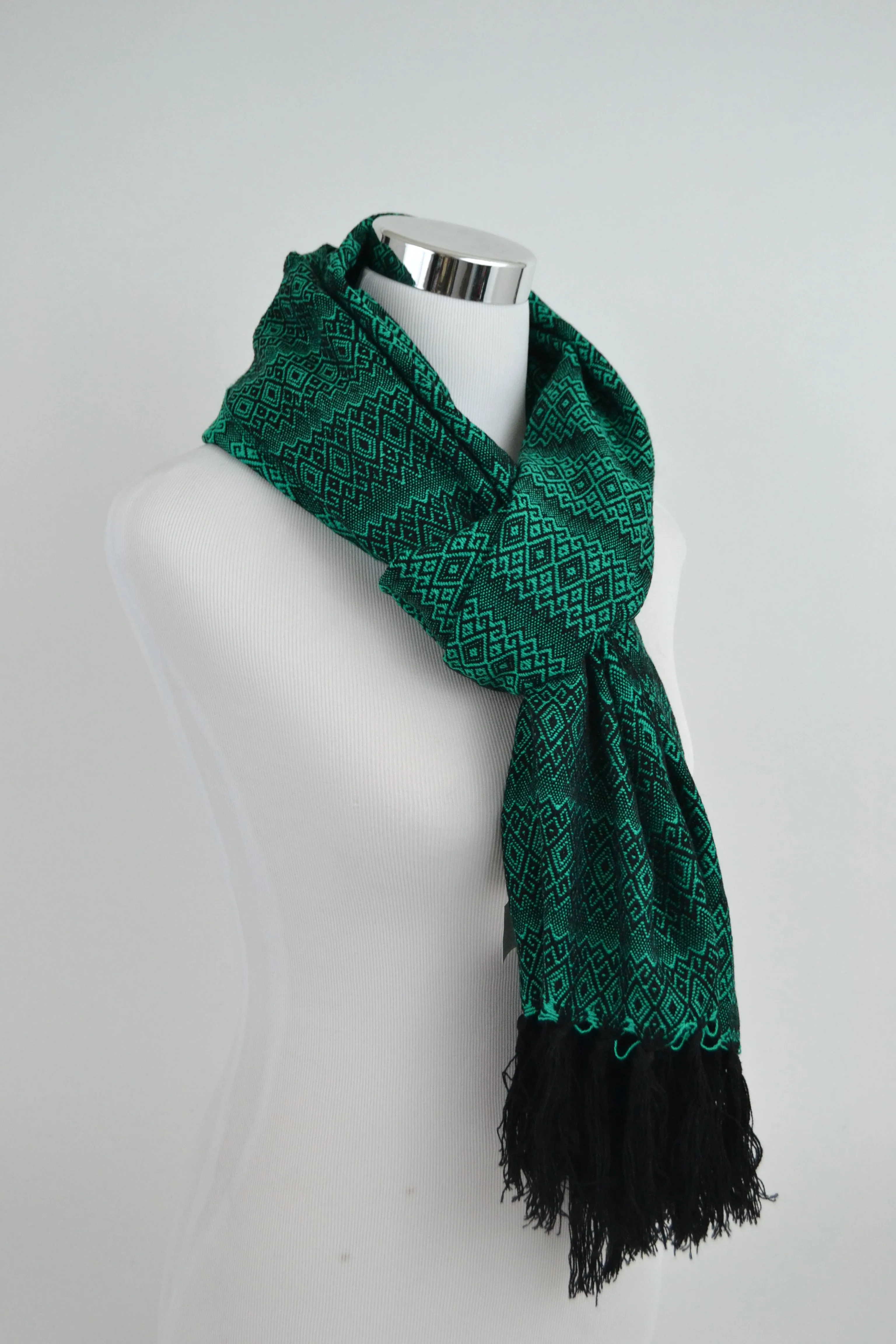 PATINA TEAL MERIDA REBOZO SHAWL MEXICAN BLANKET 75x30