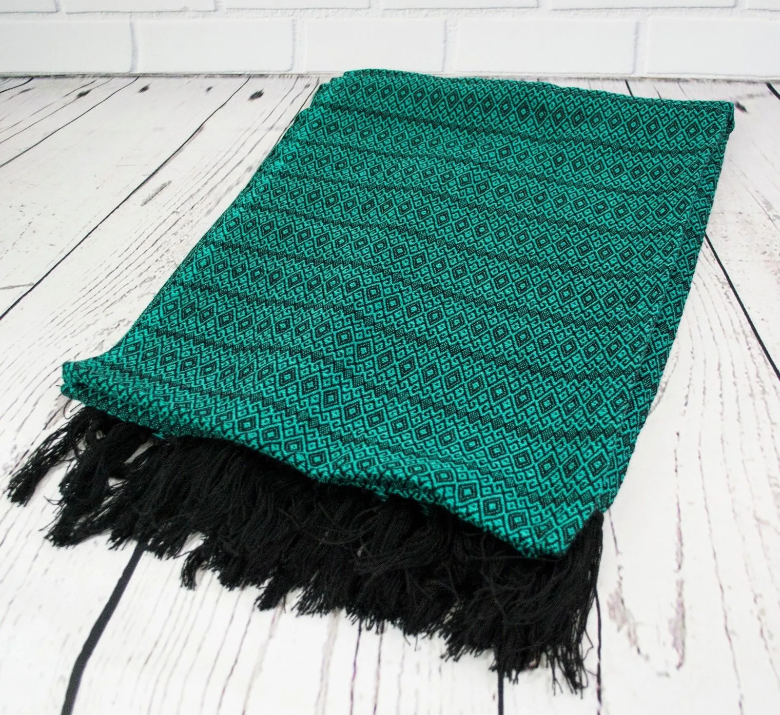 PATINA TEAL MERIDA REBOZO SHAWL MEXICAN BLANKET 75x30