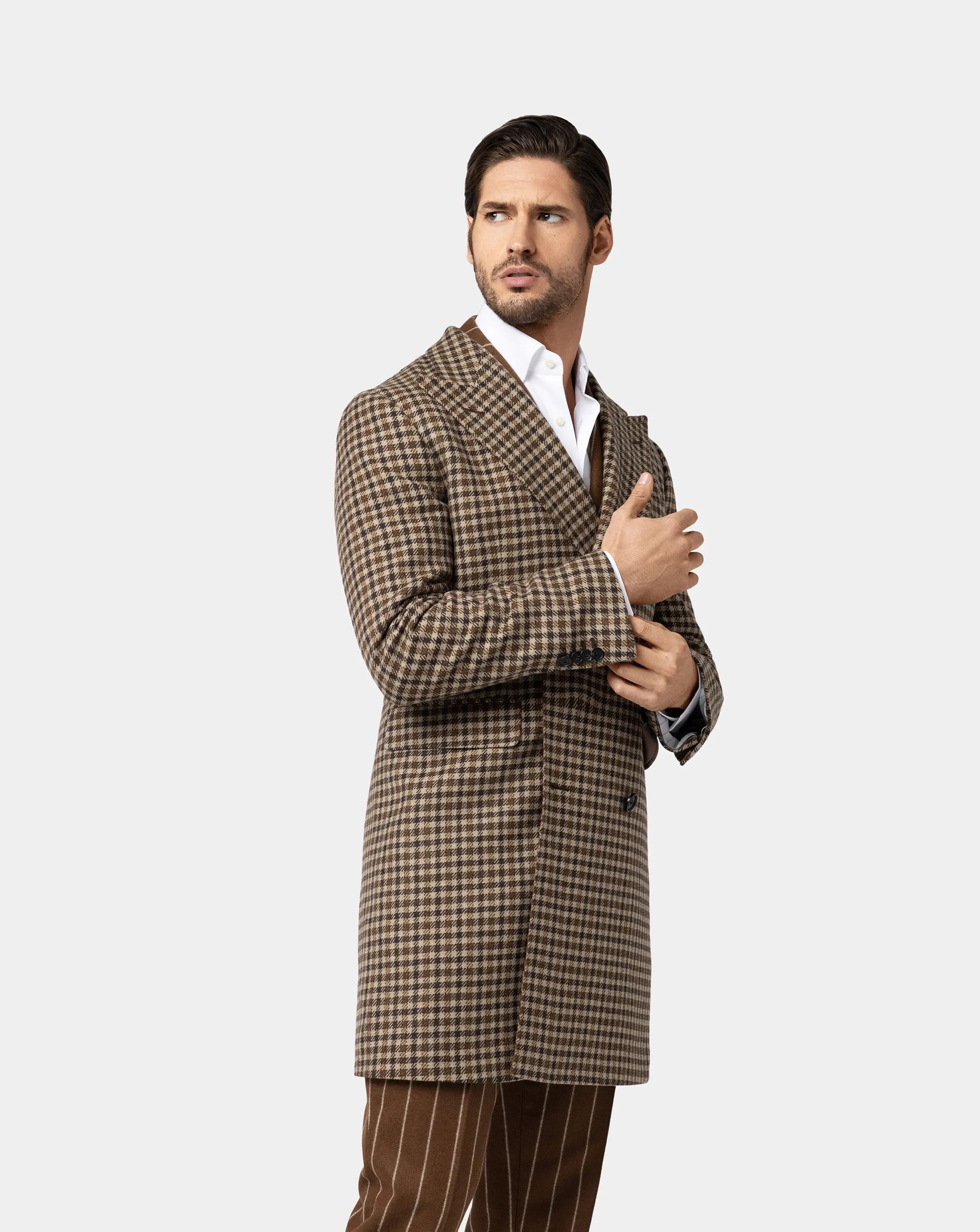 Plaid Brown Double-breasted Coat