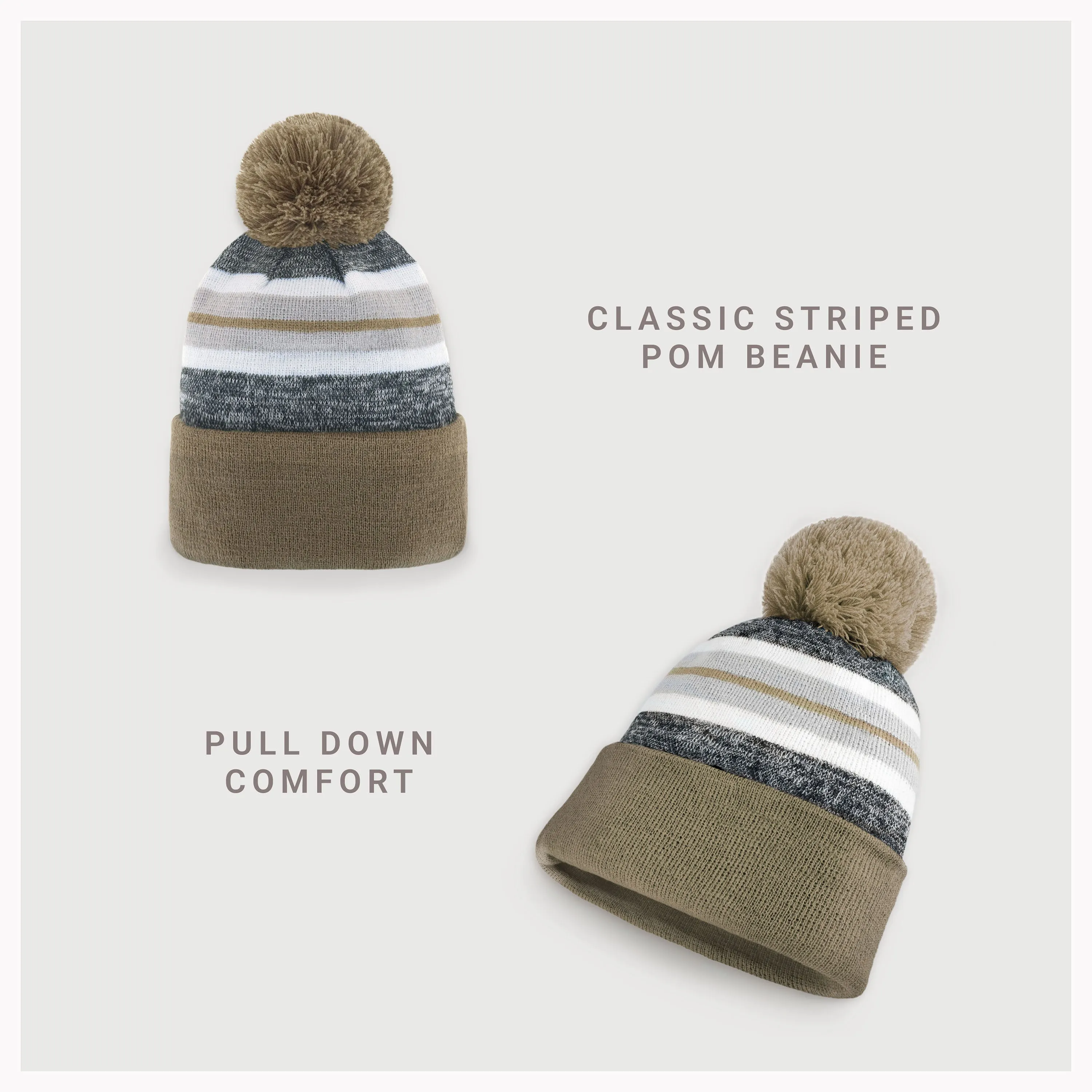 Stripe Sport Pom Beanie